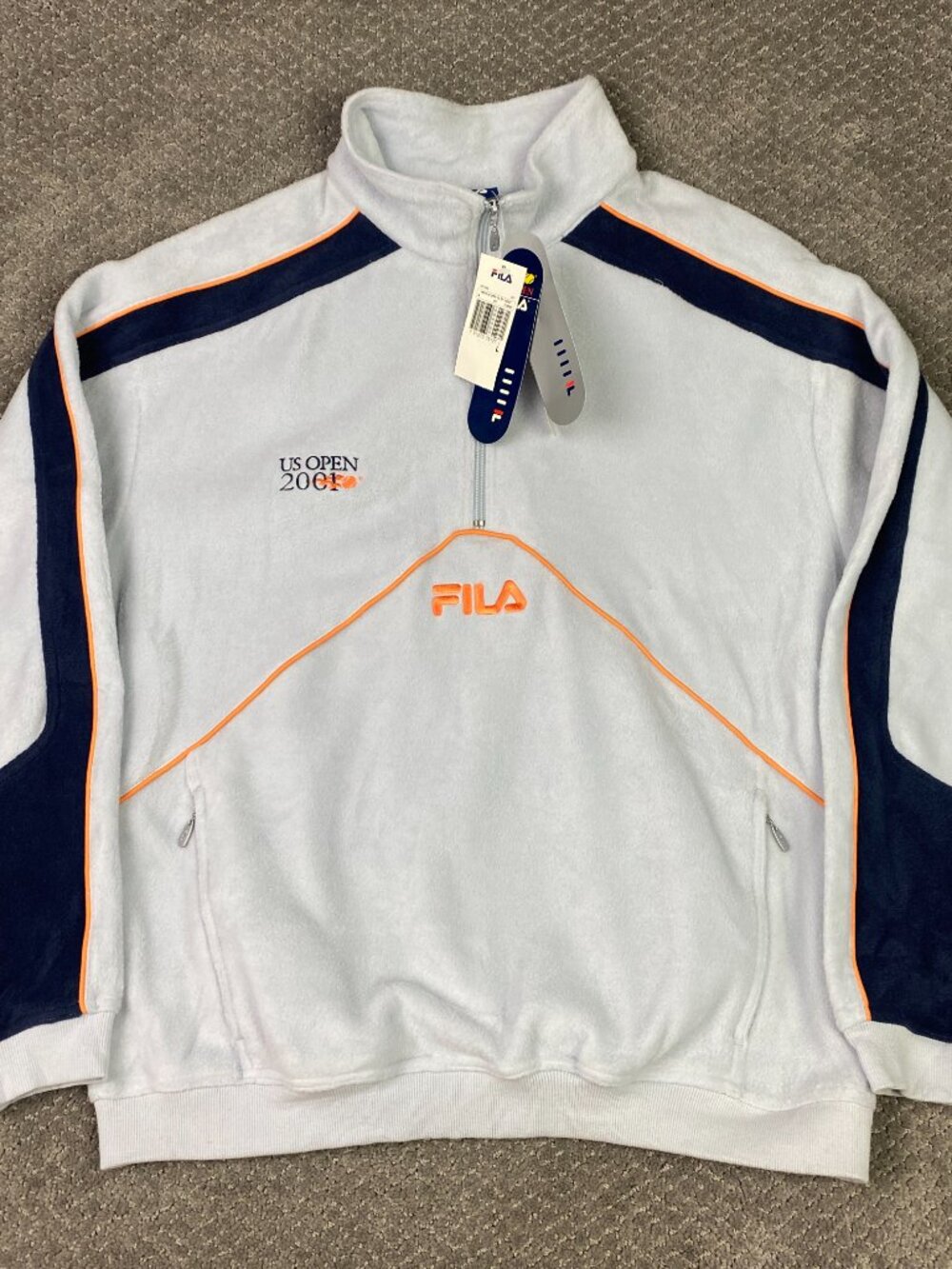 Vintage Fila US Open 2001 Tennis Fleece Jacket Mens Large Gray Track Warm Up
